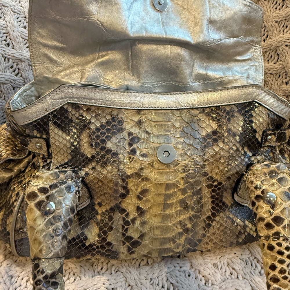 Ghibli Genuine Python Skin Handbag Italian Designer Tan - Picture 13 of 16